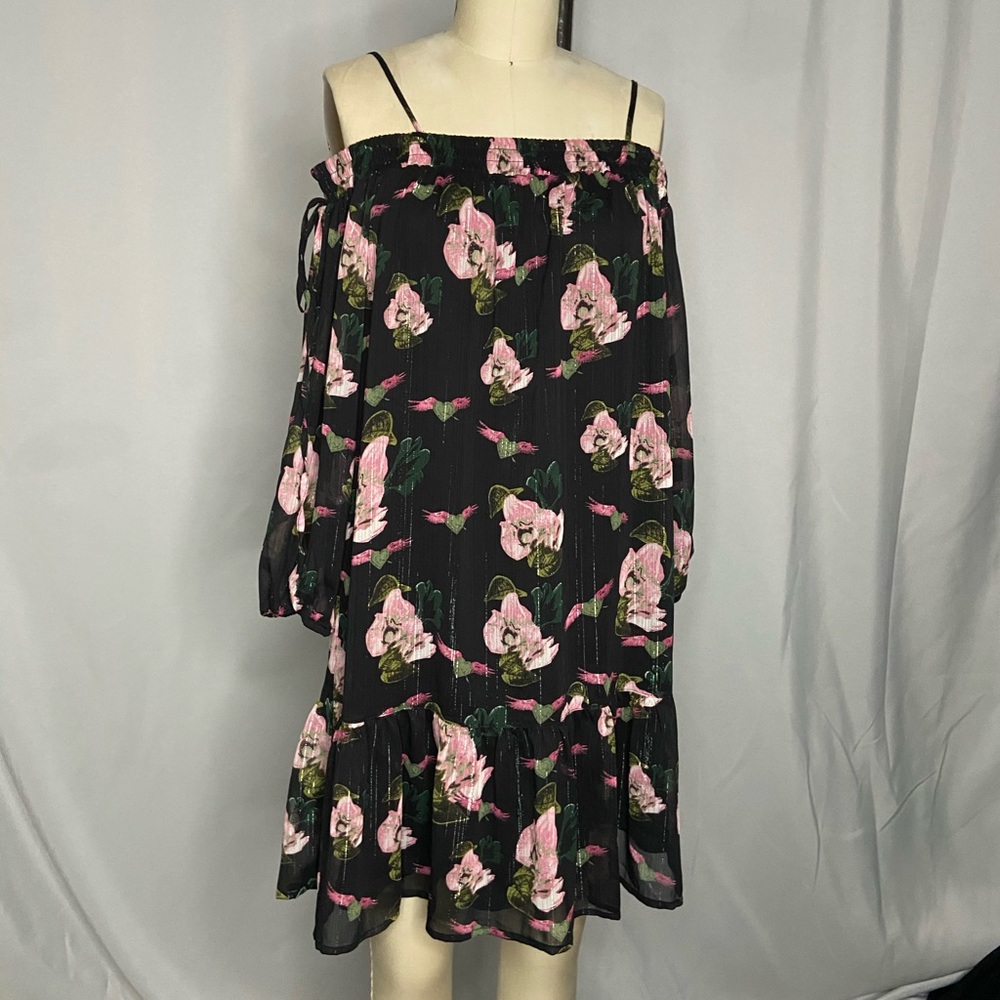 Floral cold shoulder boho dress w/ puffy sleeve